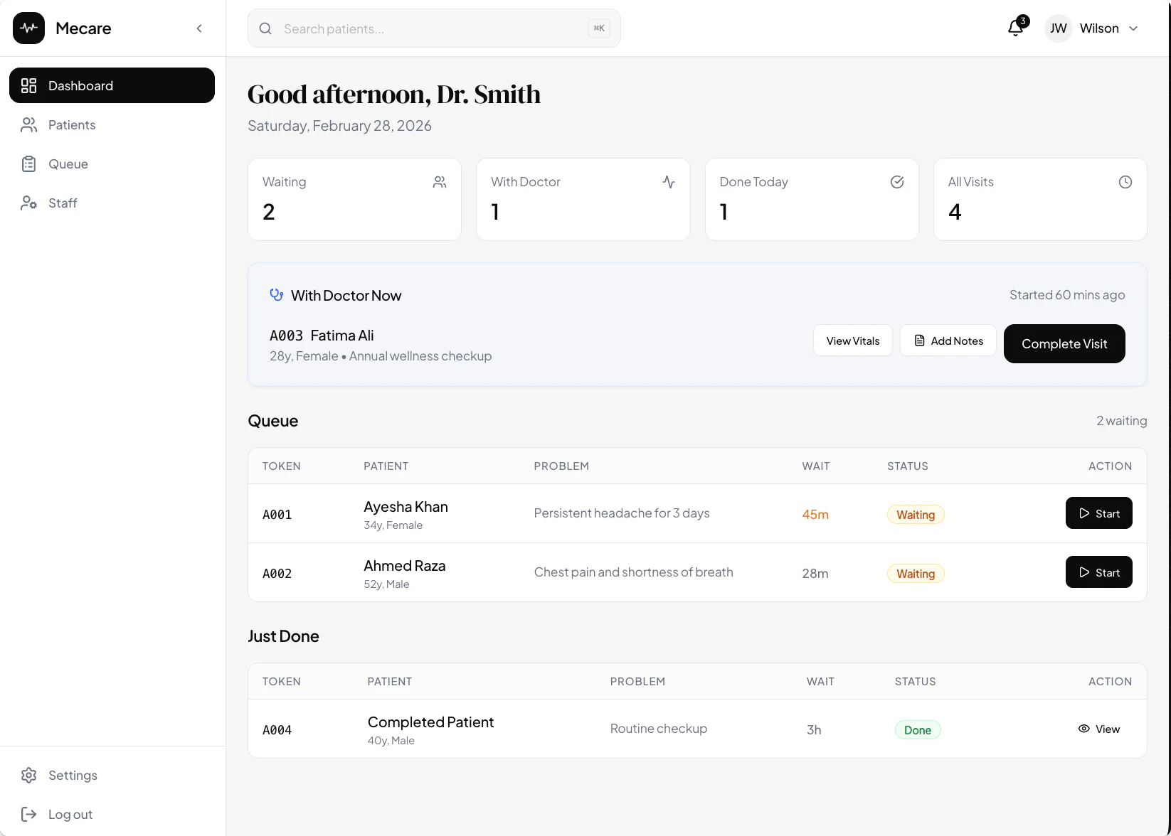 MyHealthClinic dashboard